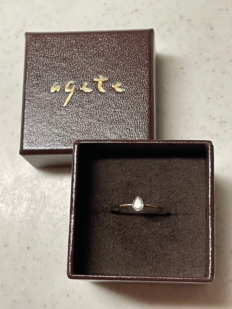 アガット K10 しずく型リング agete 指輪　9号