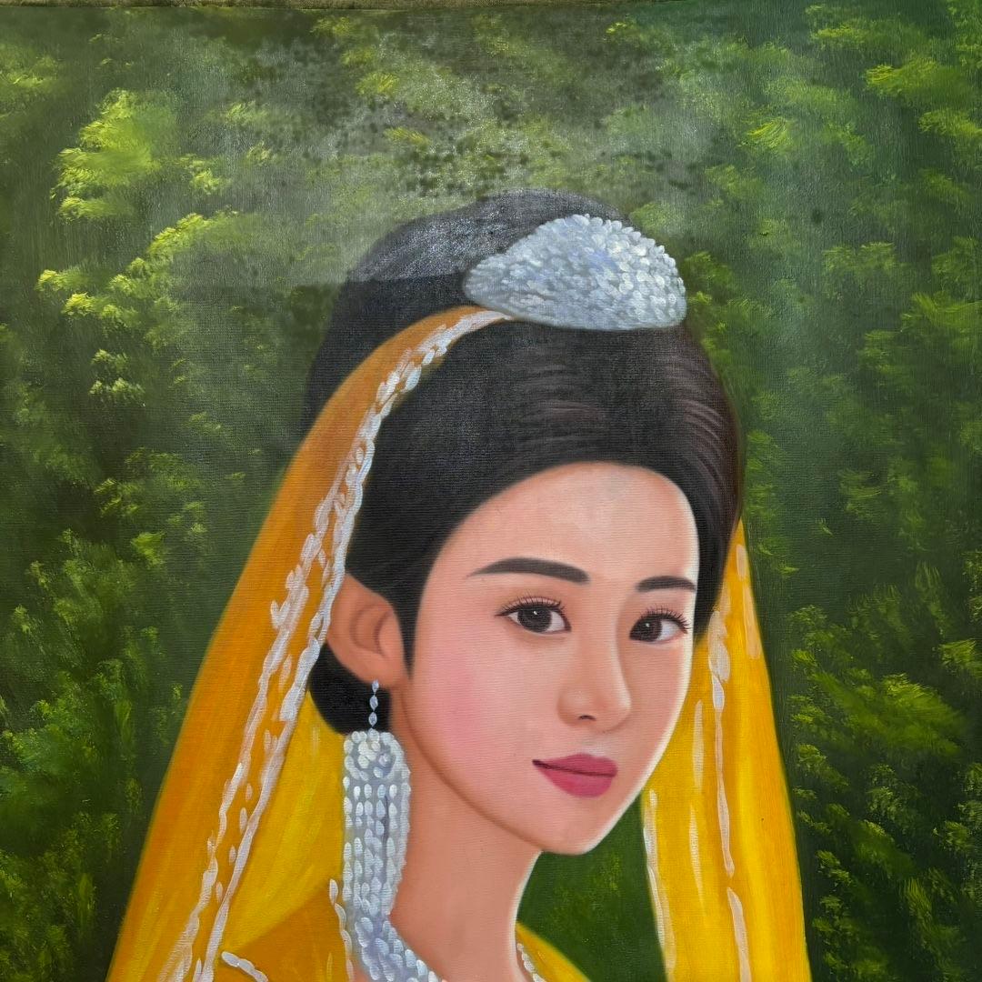 手描き 水彩油画 人物画 冷军 作品図 中国絵画 約70×100cm 未表装