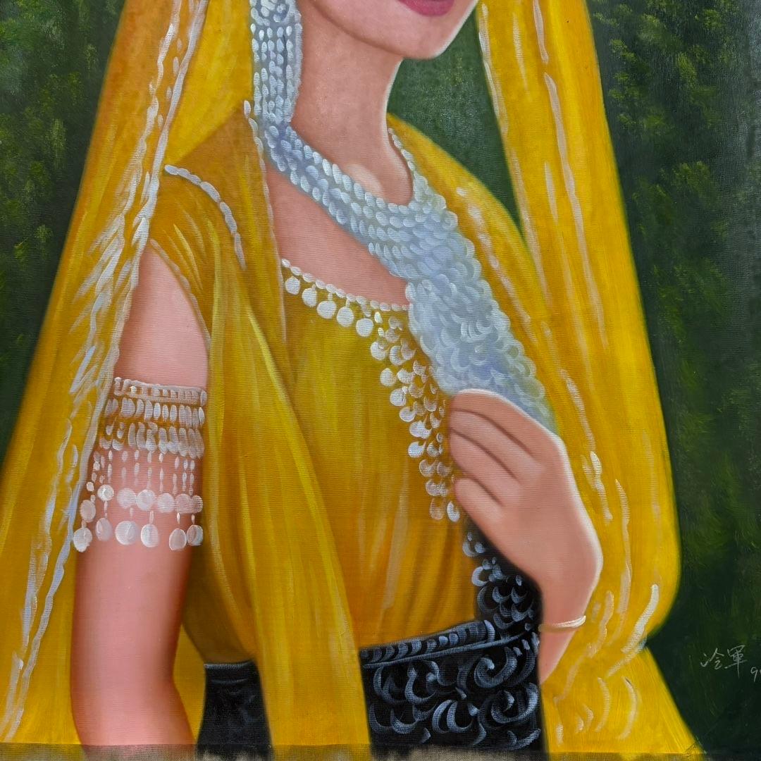 手描き 水彩油画 人物画 冷军 作品図 中国絵画 約70×100cm 未表装