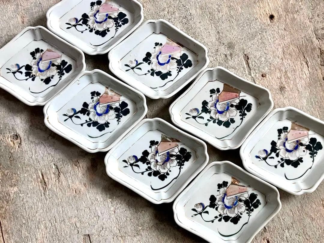 ✅骨董✅アンティーク/菱形皿絵付け/８客セット