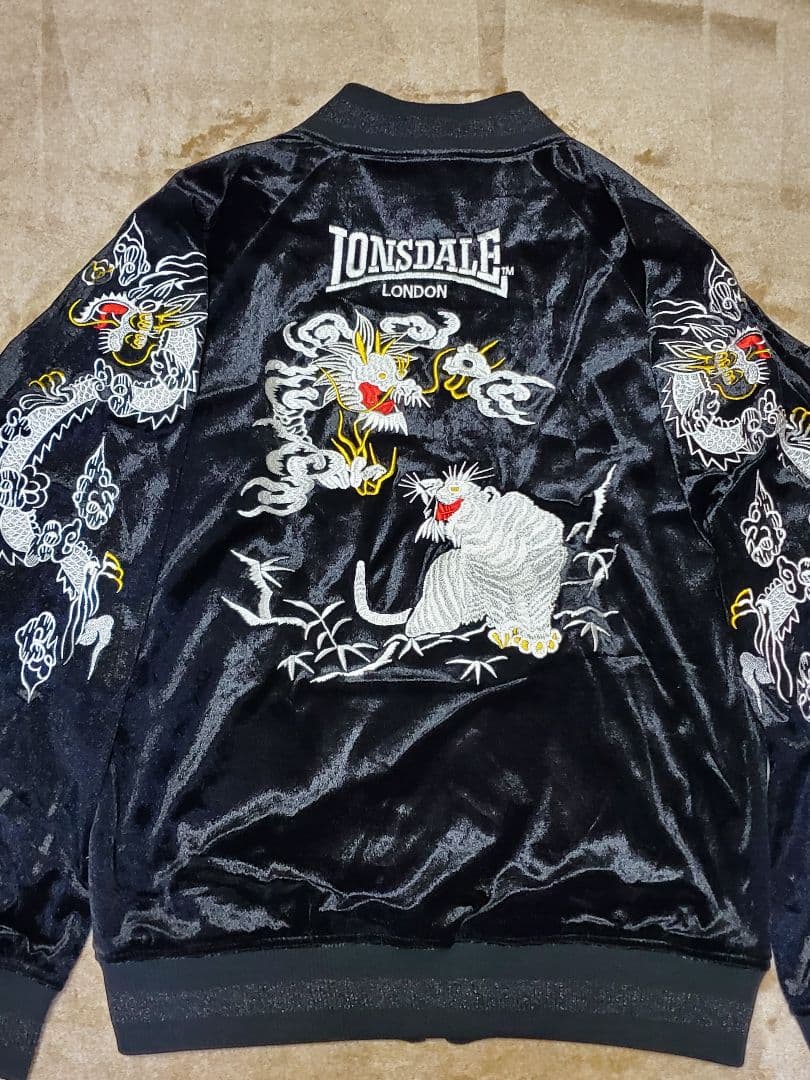 お*ね様 ロンズデール ベルベットスカジャン 虎&ドラゴン ブラック L