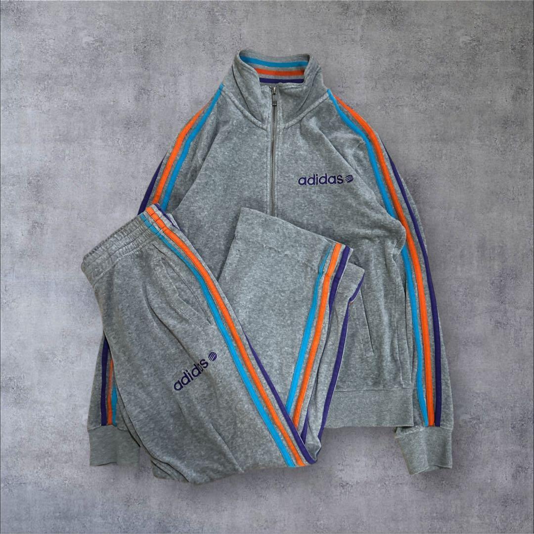 adidas トラックジャケット　ベロア調　マルチカラー　上下セット　ダンス