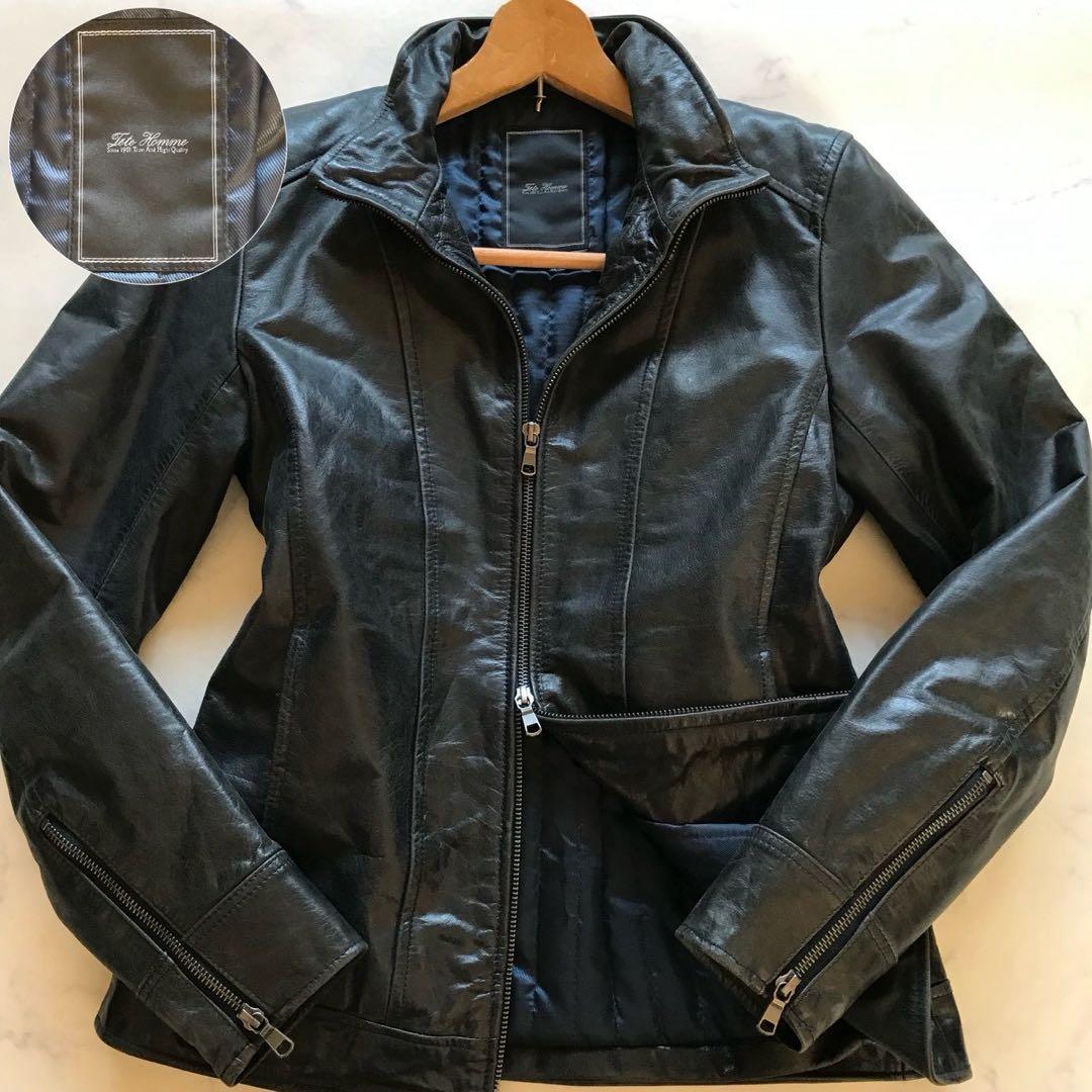 XL相当✨テットオム 牛革 レザージャケット 裏地キルティング ブラック 高級感