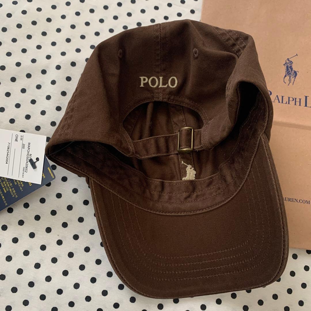 ポロラルフローレン キャップ新品ブラウンxホワイトベージュロゴ