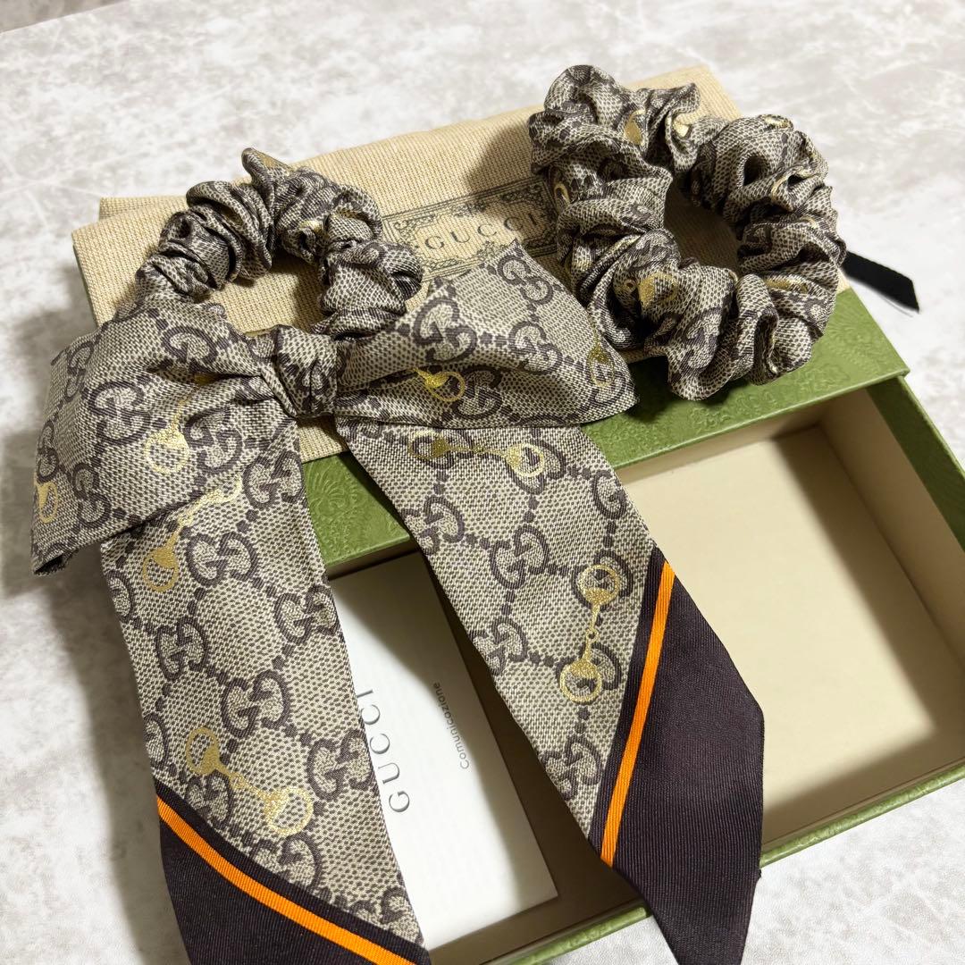 H194 GUCCI グッチ　シュシュ　セット　シルク　GG柄　箱・保存袋付き