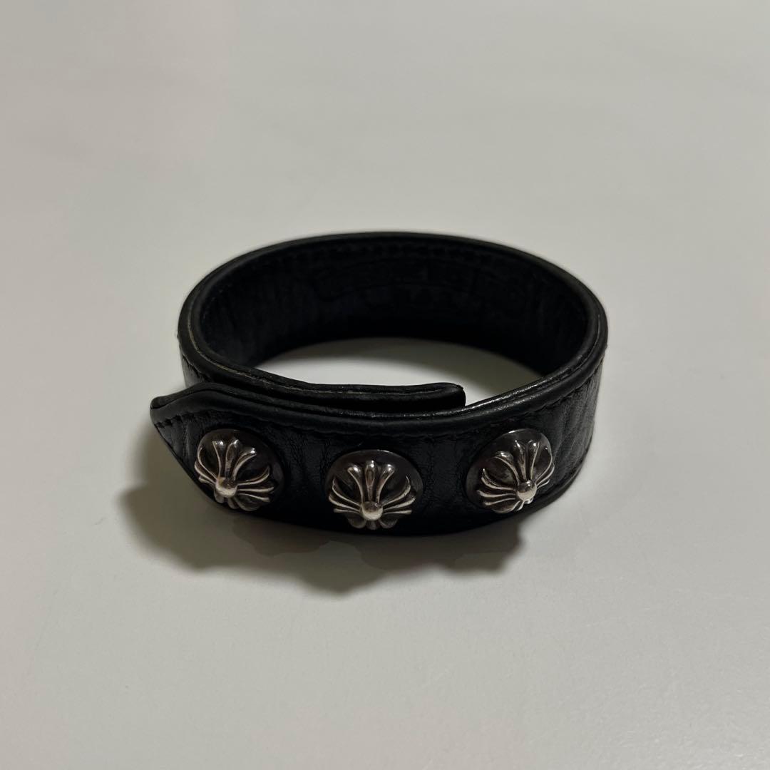 CHROME HEARTS 3BTN 2SNP レザーブレスレット ブラック