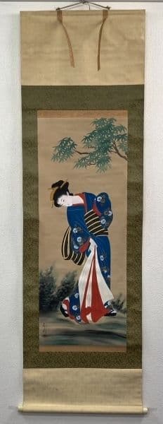 勝川春扇／2代目勝川春好 勝川春英師事「美人画」掛軸 絹本：江戸時代