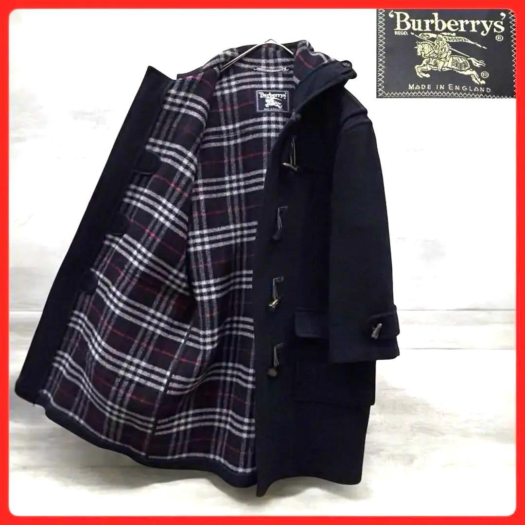 [美品　英国製] バーバリー　ノバチェック　ロング丈　ダッフルコート　ネイビー