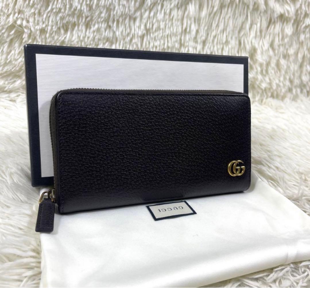 GUCCI 長財布　ラウンドファスナー　GGマーモント レザー GG Marmont グッチ GUCCI GGマーモント ロゴ ラウンドファスナー 長