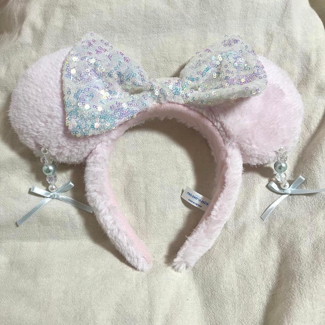 ディズニーミニーカチューシャ ふわふわ ピンクキラキライヤリング