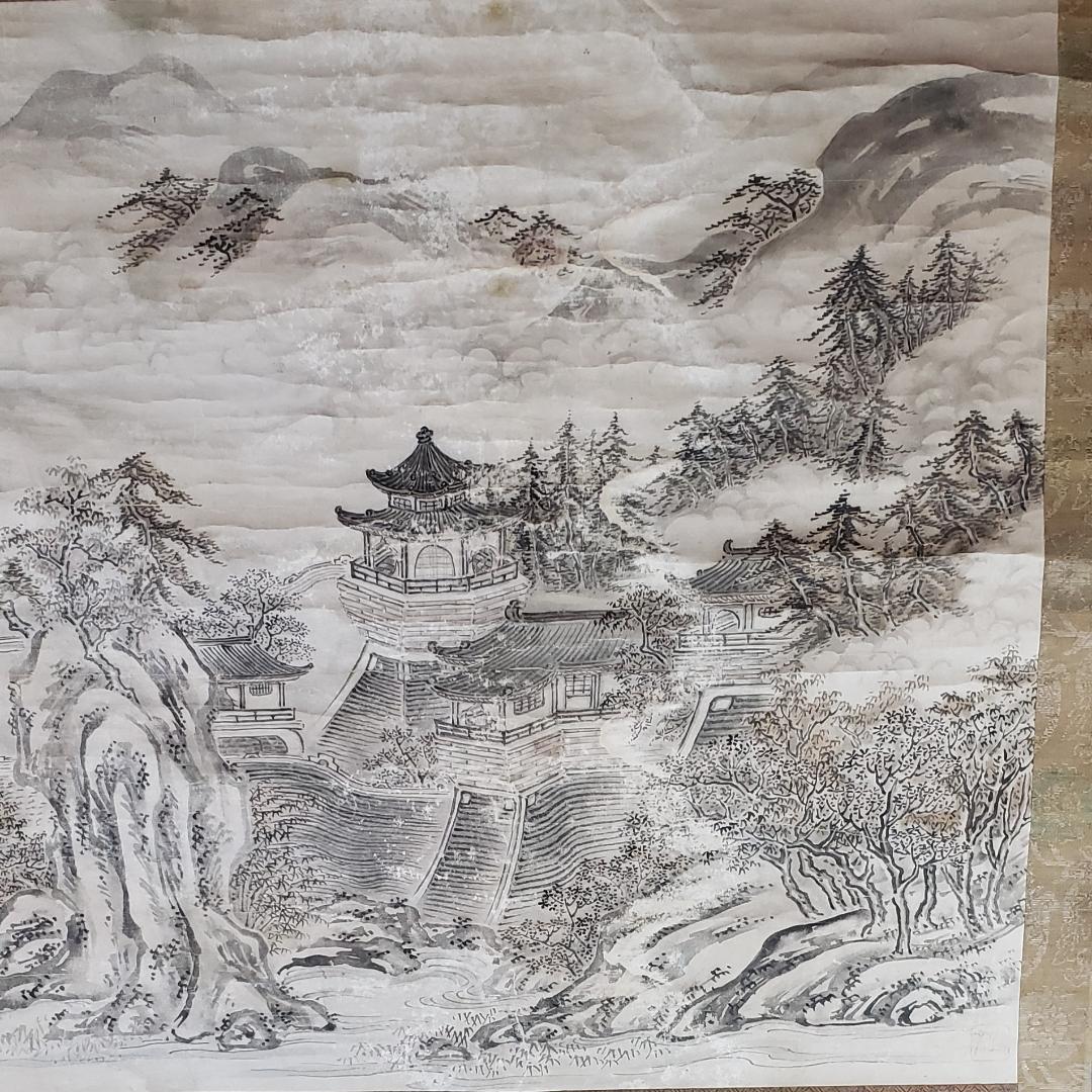 ◇『周文 山水図』掛軸◇検）雪舟 長谷川等伯 明兆 狩野永徳 狩野探幽
