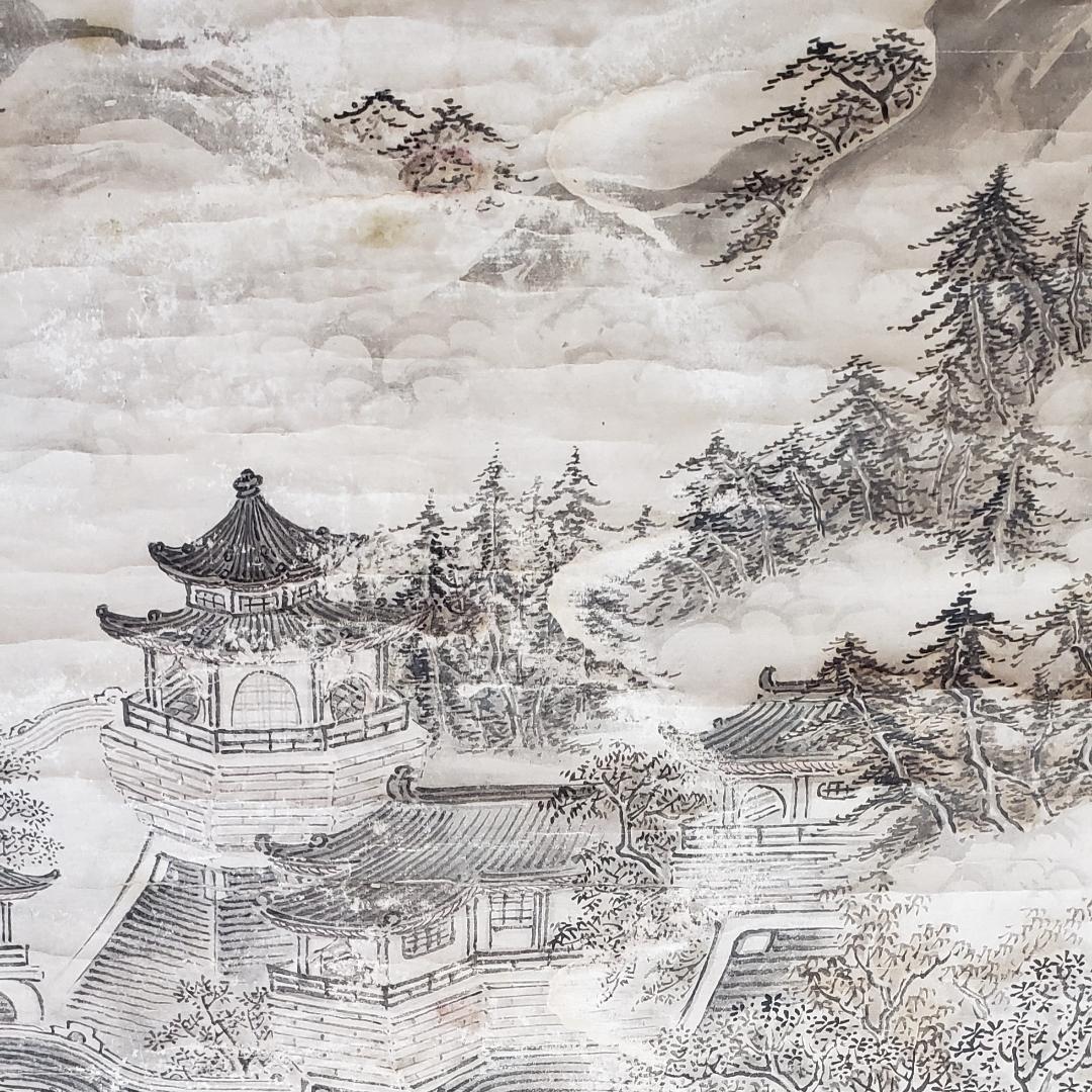 ◇『周文 山水図』掛軸◇検）雪舟 長谷川等伯 明兆 狩野永徳 狩野探幽