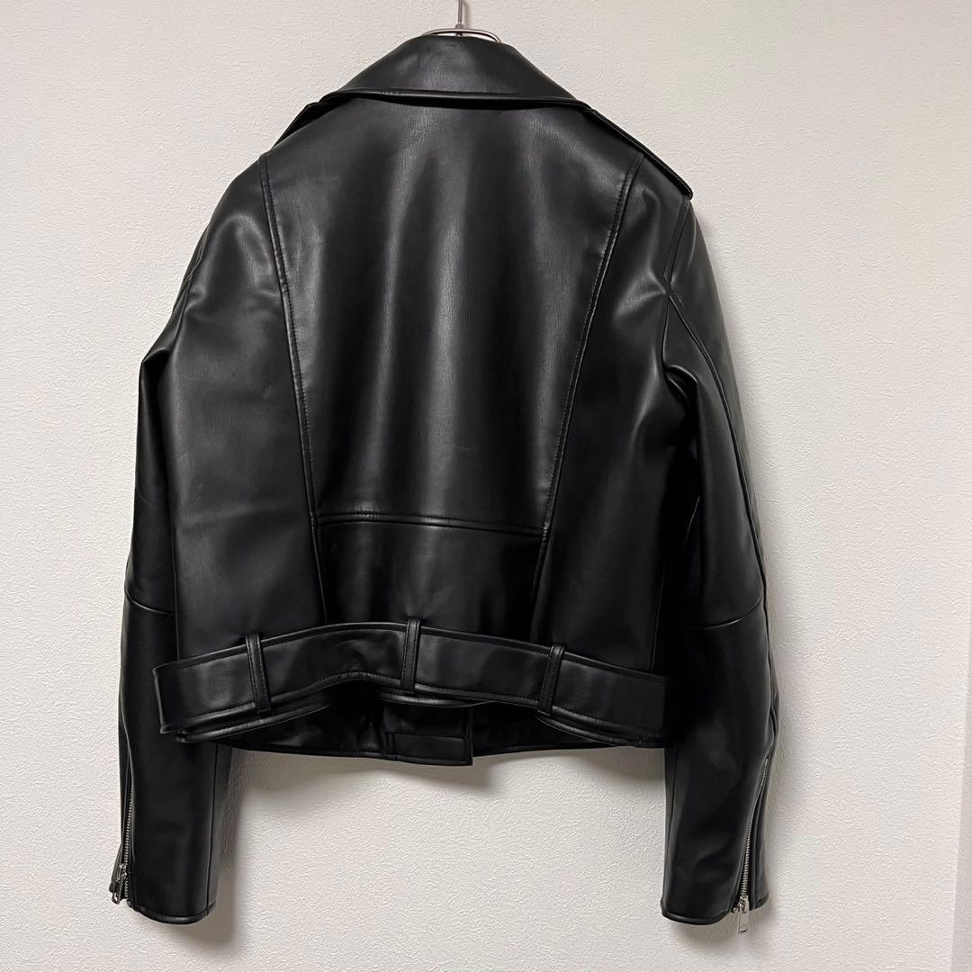 ZARA ブラック フェイクレザーライダースジャケット XL - メルカリ