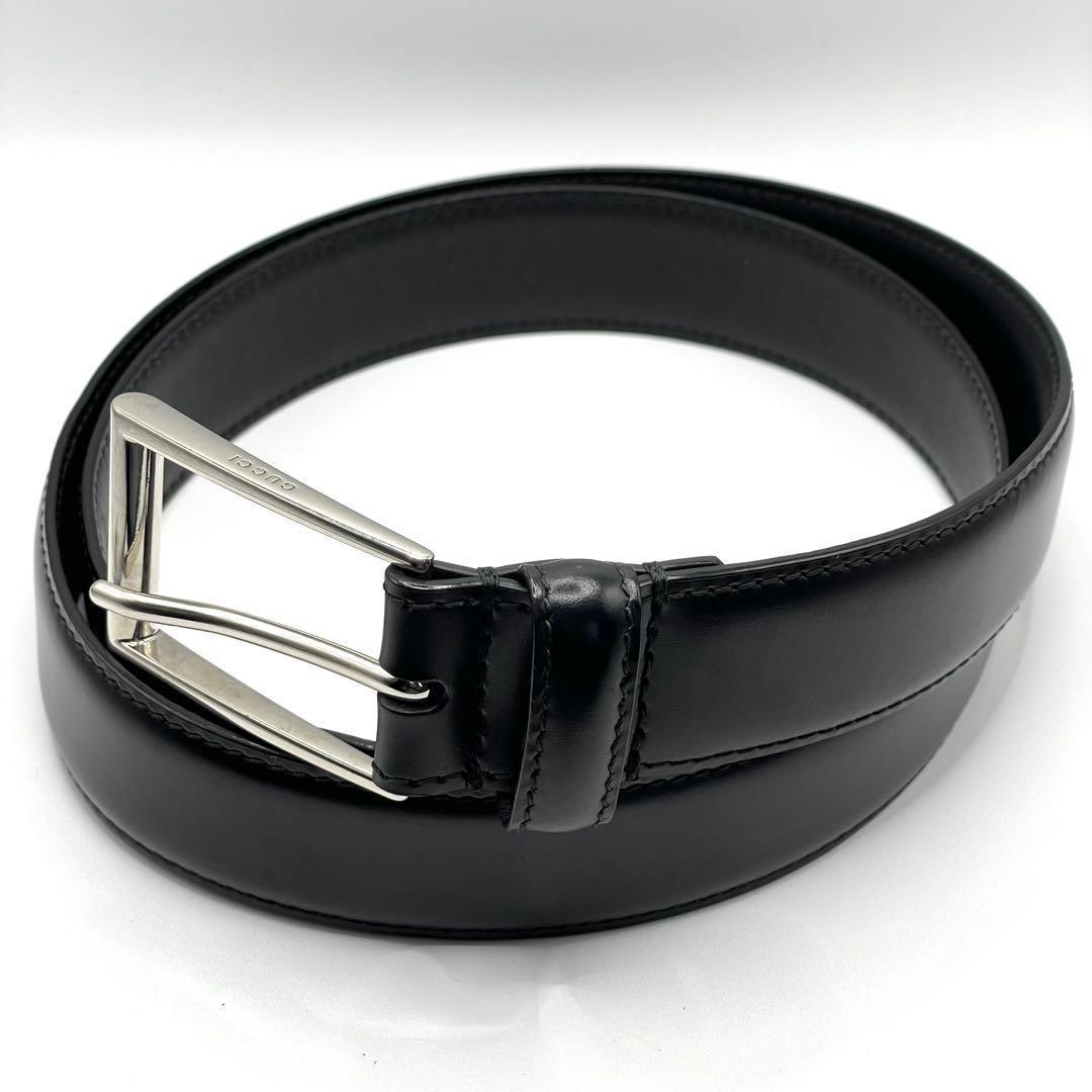 ✨良品✨GUCCI グッチ レザー ベルト GGロゴ ビジネス メンズ ブラック