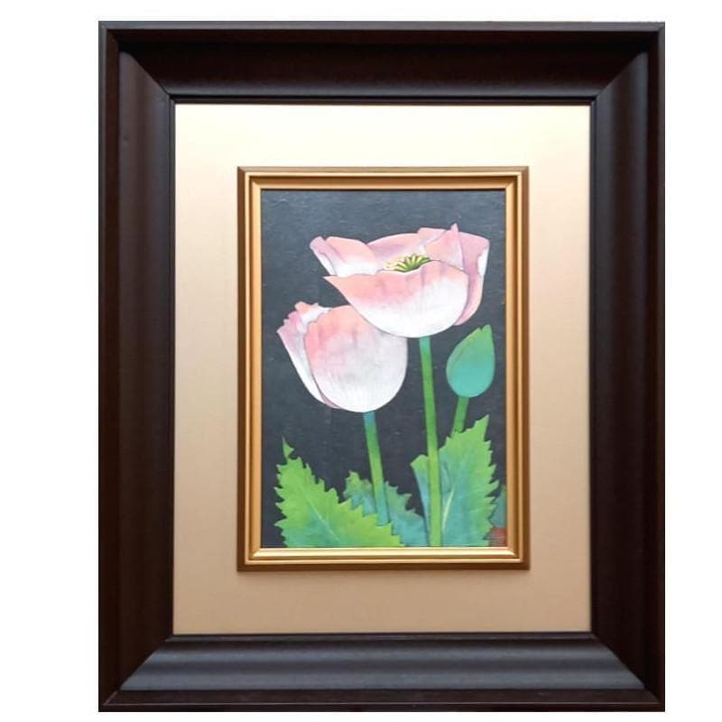 ☆黒川富士雄☆「芥子図」日本画 SM 印共シール　未使用額！