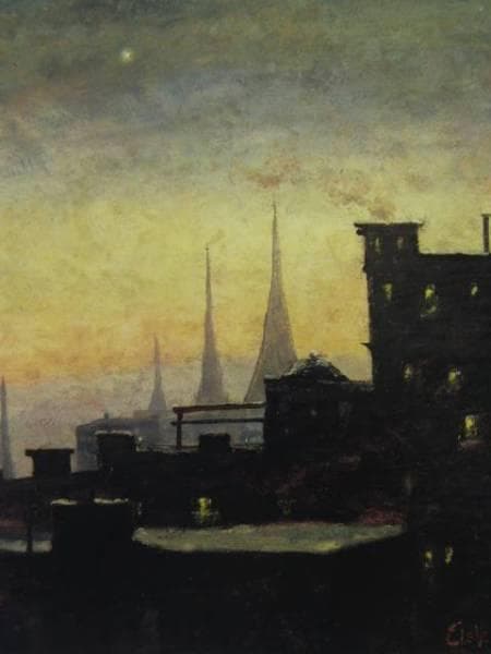 ルイス・エルシミアス、ニューヨークの屋根、希少画集画、新品額装付 ルイス・エルシミアス、ニューヨークの屋根、希少画集画、新品額装付