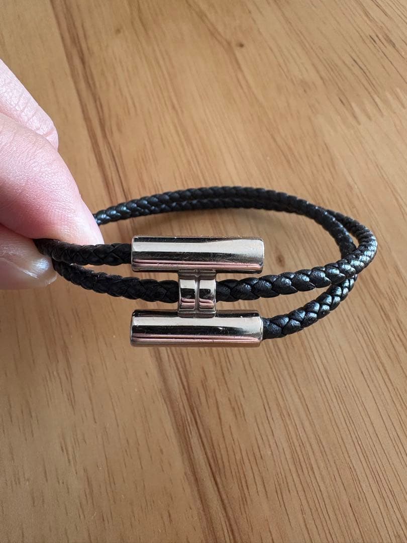 HERMES ブラックレザーダブルラップブレスレット【箱・布袋付き】