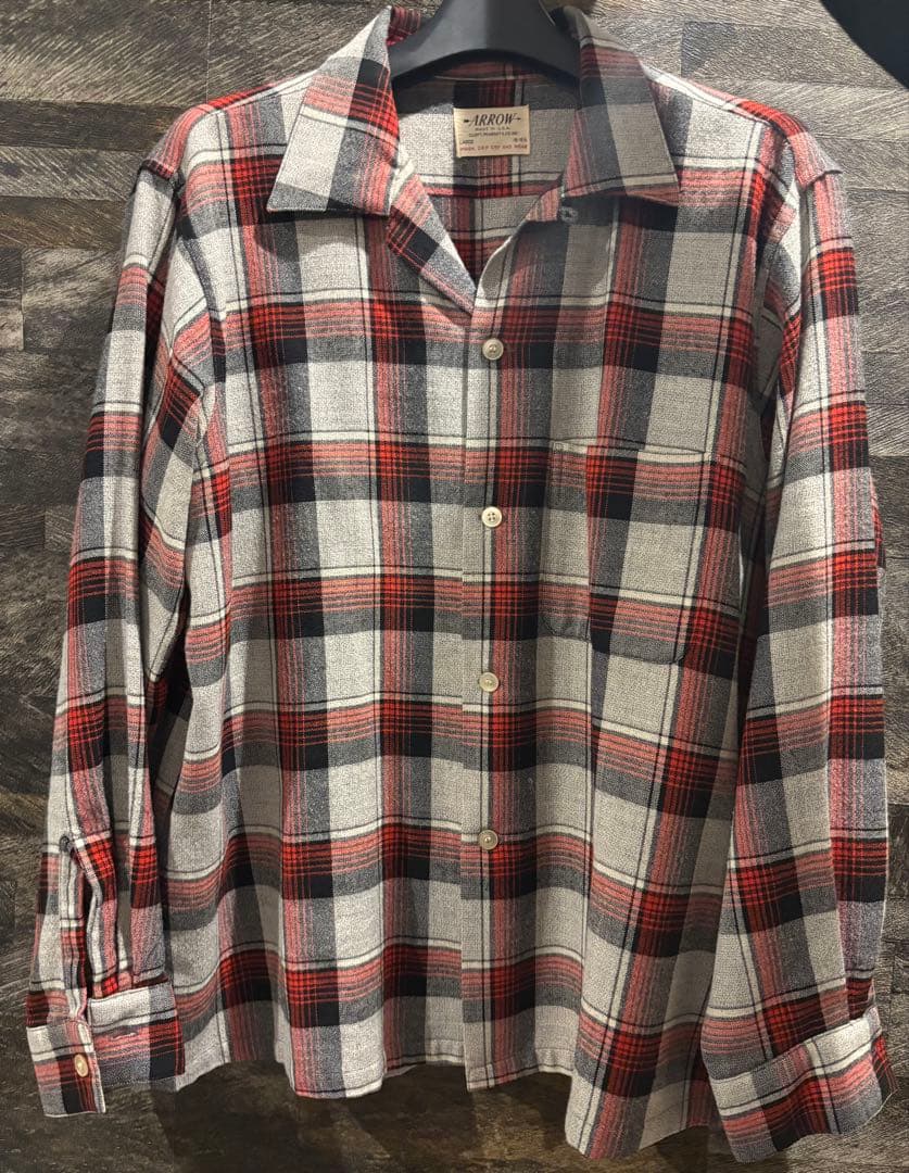 ARROW ヴィンテージ　オンブレ　60s 開襟シャツ USA ビンテージ60's○ARROWシャドーチェックコットンループカラー半袖