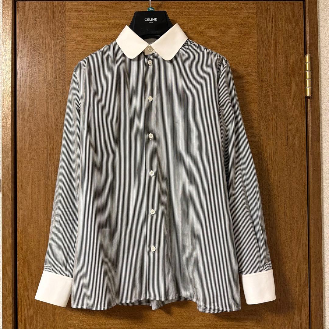 CELINE セリーヌ クレリックシャツ ストライプ 長袖 ホワイト襟 正規品