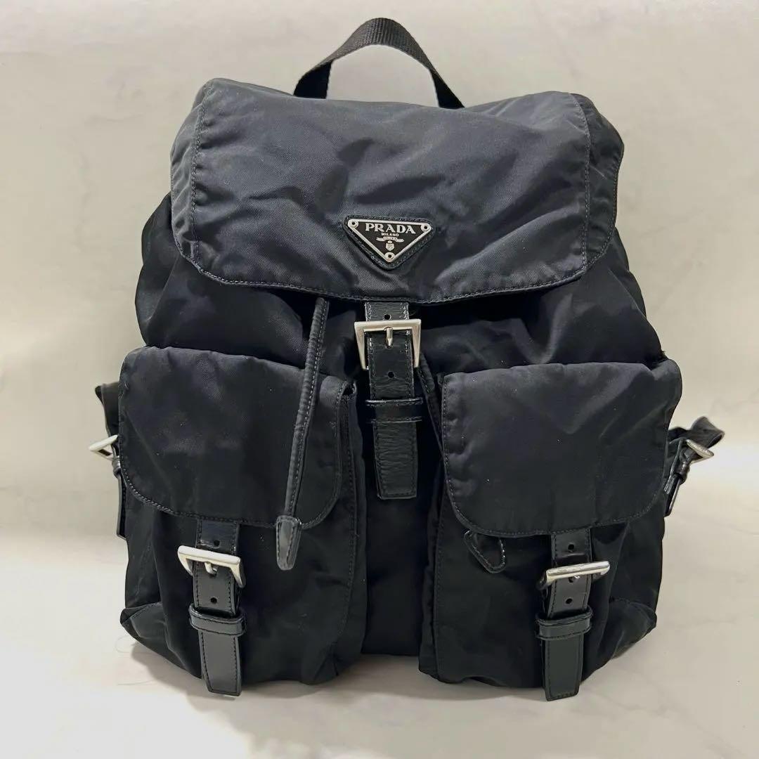 PRADA リュック バックパック 三角ロゴ 黒ブラック レザー ナイロン白タグ
