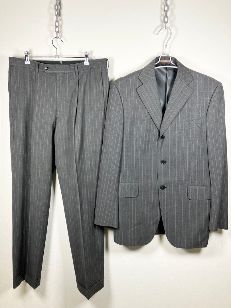 206B【美品】 グレー ストライプ スーツ上下 イタリア製 L - メルカリ