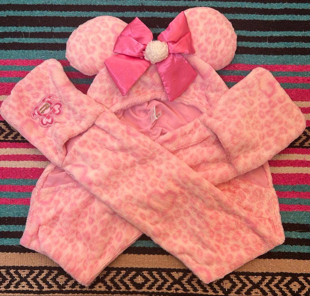 【レア】　ディズニー　ファンキャップ　マフラーキャップ　ミニー　ピンク　ヒョウ柄