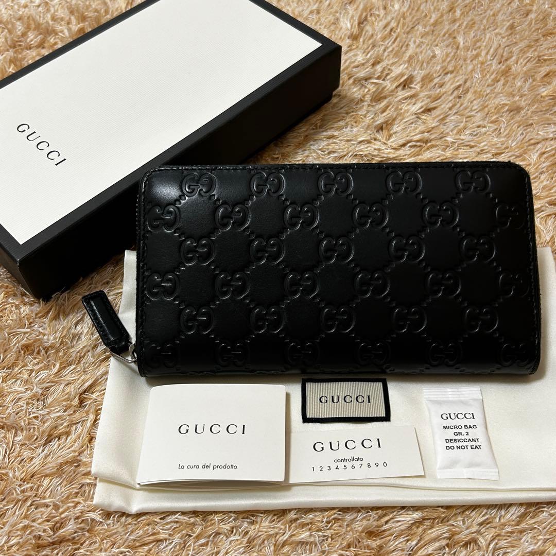 美品✨ グッチ シマ レザー ラウンドジップ 長財布　ブラック