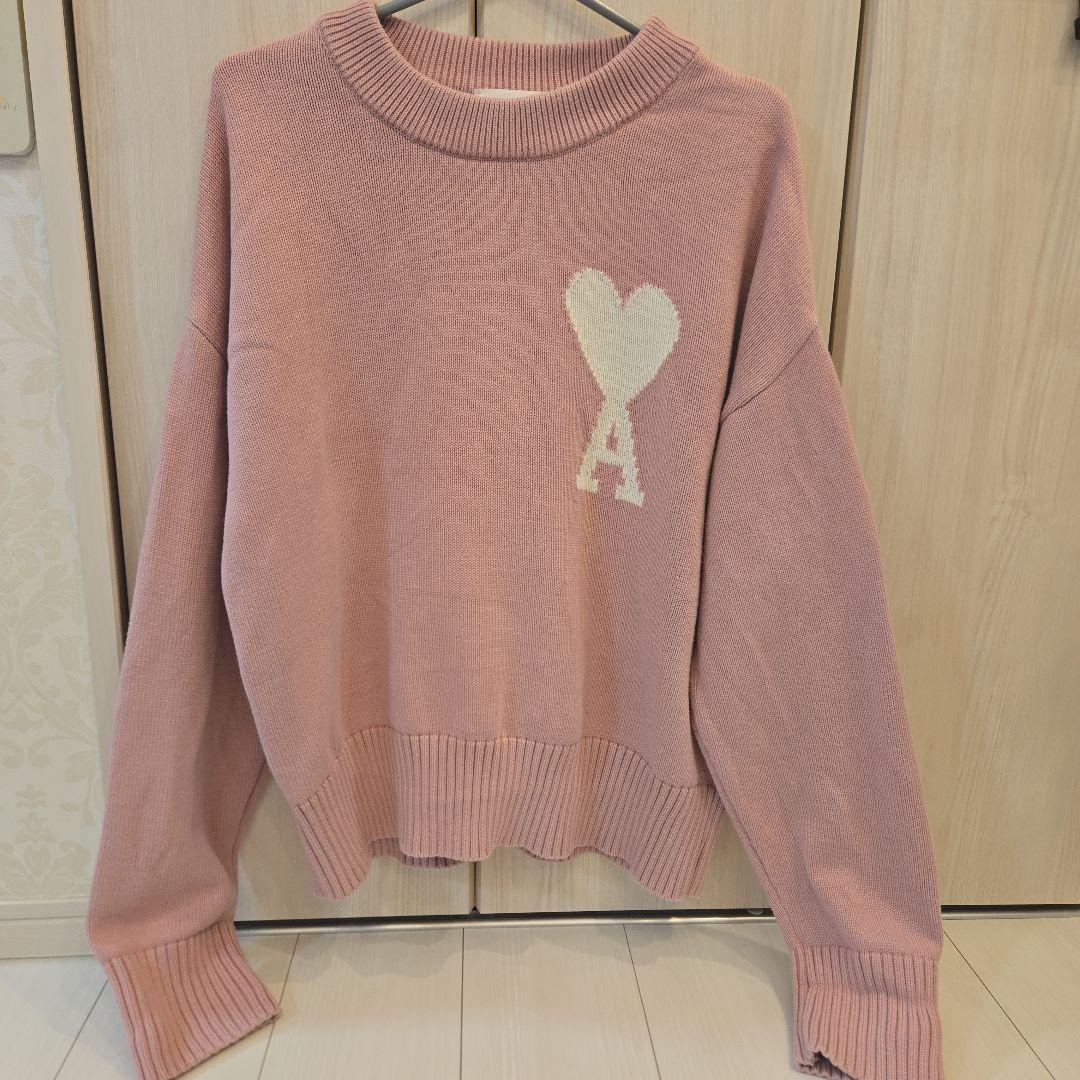 amiピンク ハート刺繍 ニットセーター 長袖