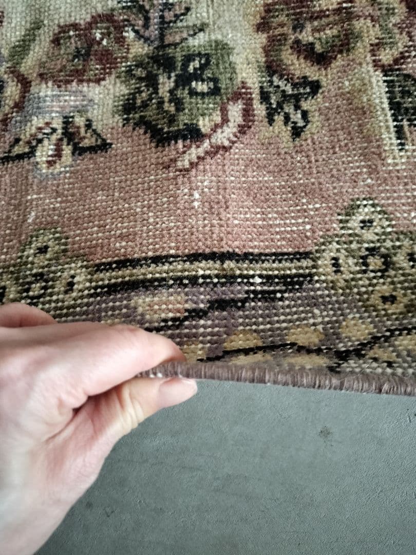 くすみピンクとグレーのヴィンテージトルコラグ 石田ゆり子さん No.664