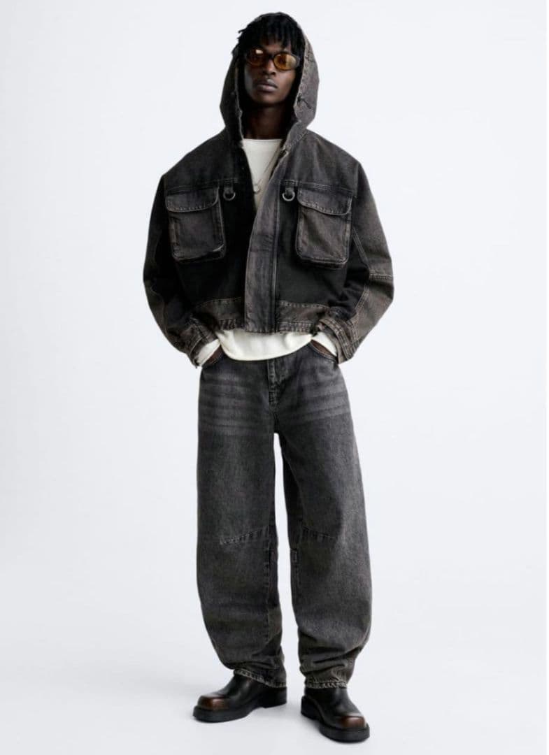 ZARA ザラ コントラストフード付きデニムジャケット 短丈 - メルカリ