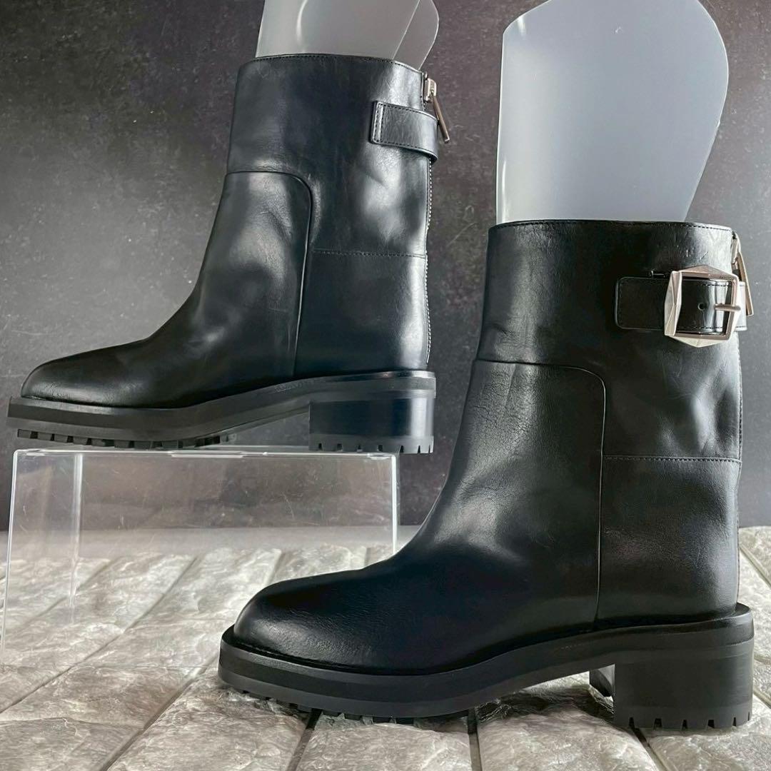 新品/EU36.5 ジミーチュウ アンクルブーツ バックジップ 本革 ブラック ユージェニー 80 ｜ブラック レザー・アンクルブーツ｜ジミー チュウ