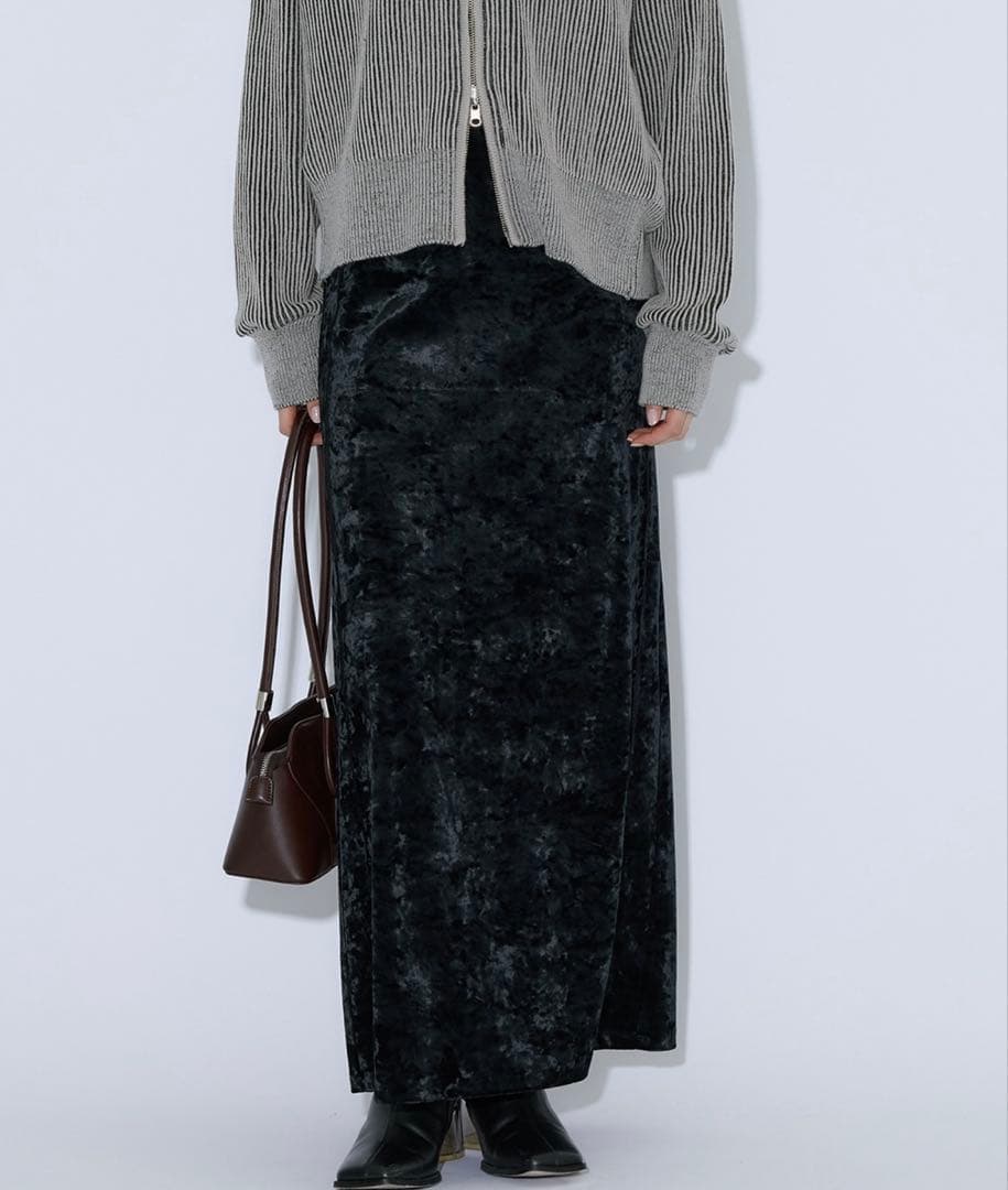 PUBLIC TOKYO ベロアナロースカート ブラック