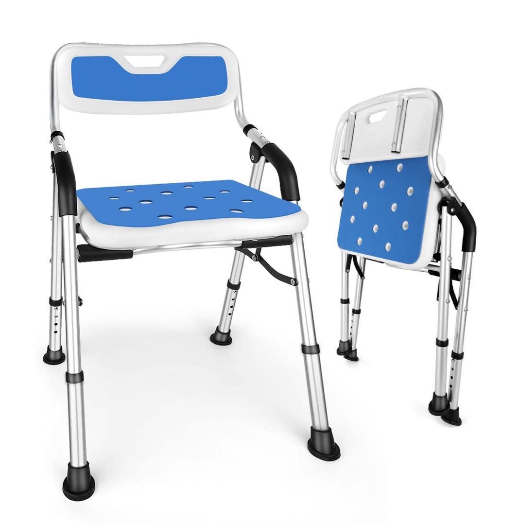 折りたたみシャワーチェア 4段階高さ調節可能 軽量 お風呂椅子 介護に最適
