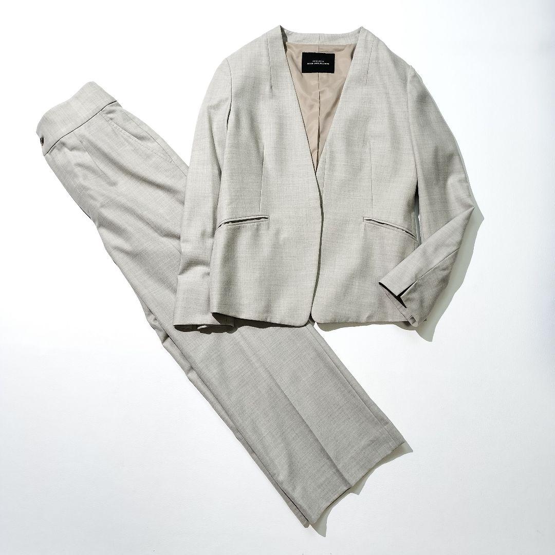 美品 グリーンレーベルリラクシング ノーカラー ジャケット ワイドパンツ 38