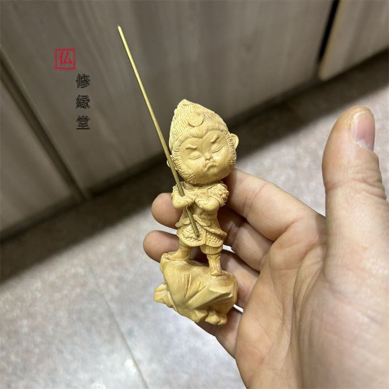 【修縁堂】西遊記 孫悟空 置物 斉天大聖 彫刻 美品 仏像 木彫り