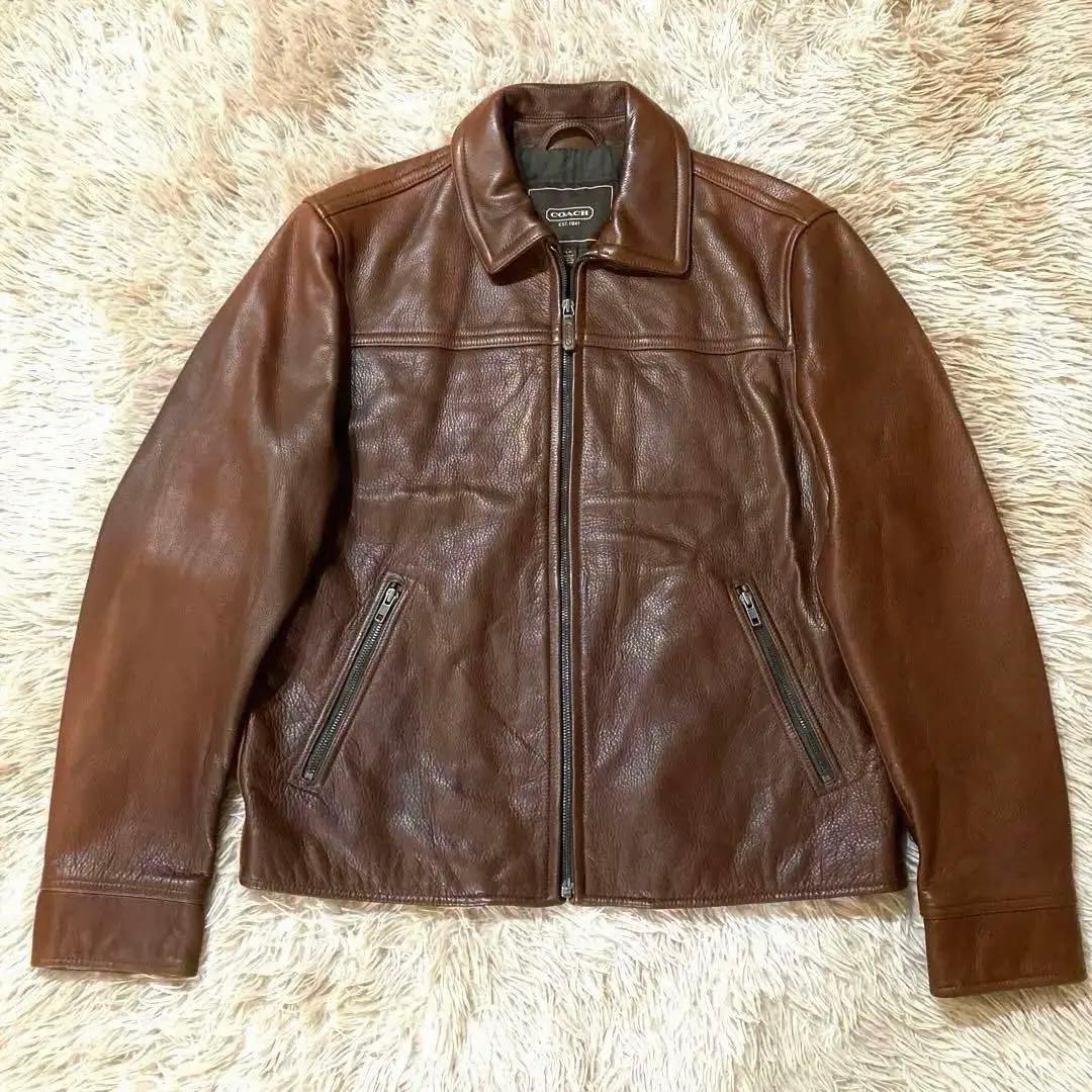 COACHレザージャケット　希少Lサイズ ブラウン／L／カウレザー（牛革）