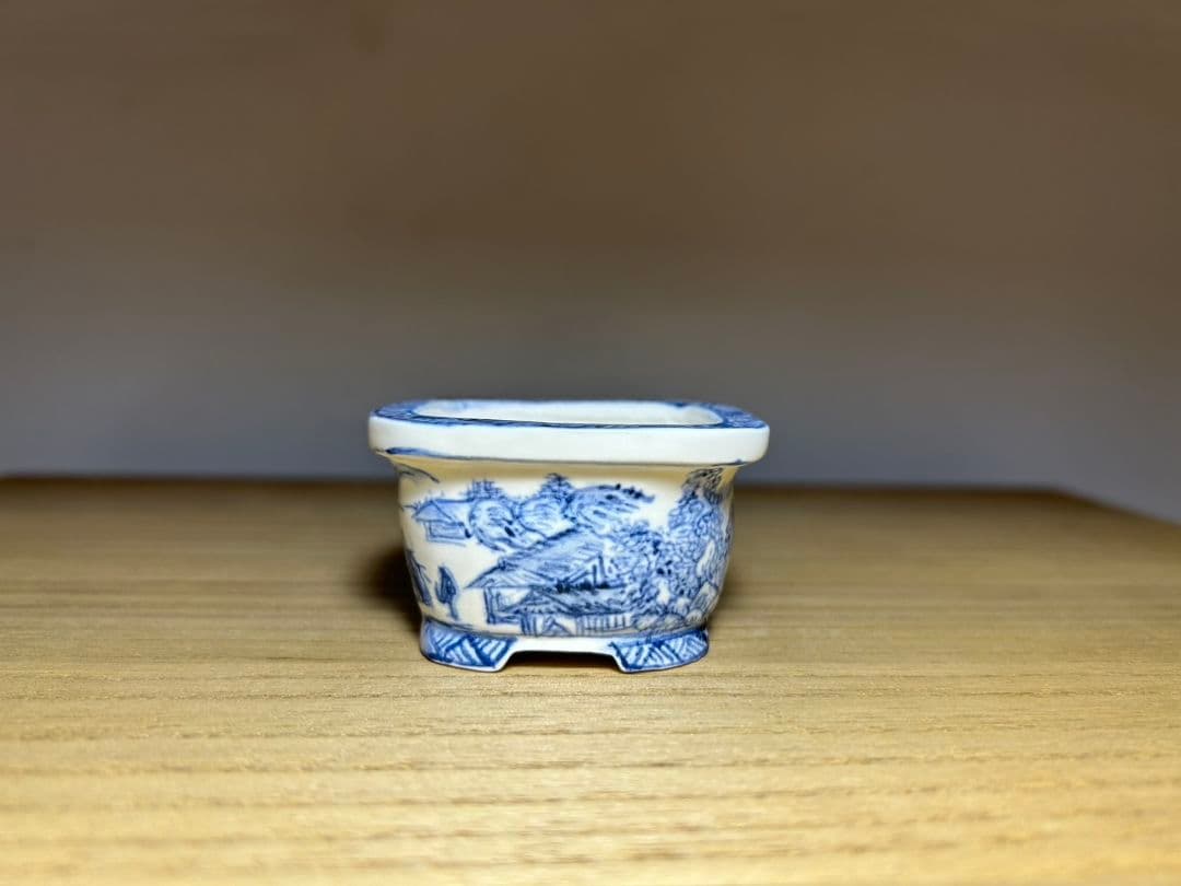 上州勝山 盆栽小鉢：寿（上州勝山画）五彩山水図 正方鉢 【現品】*資材 | 盆栽鉢