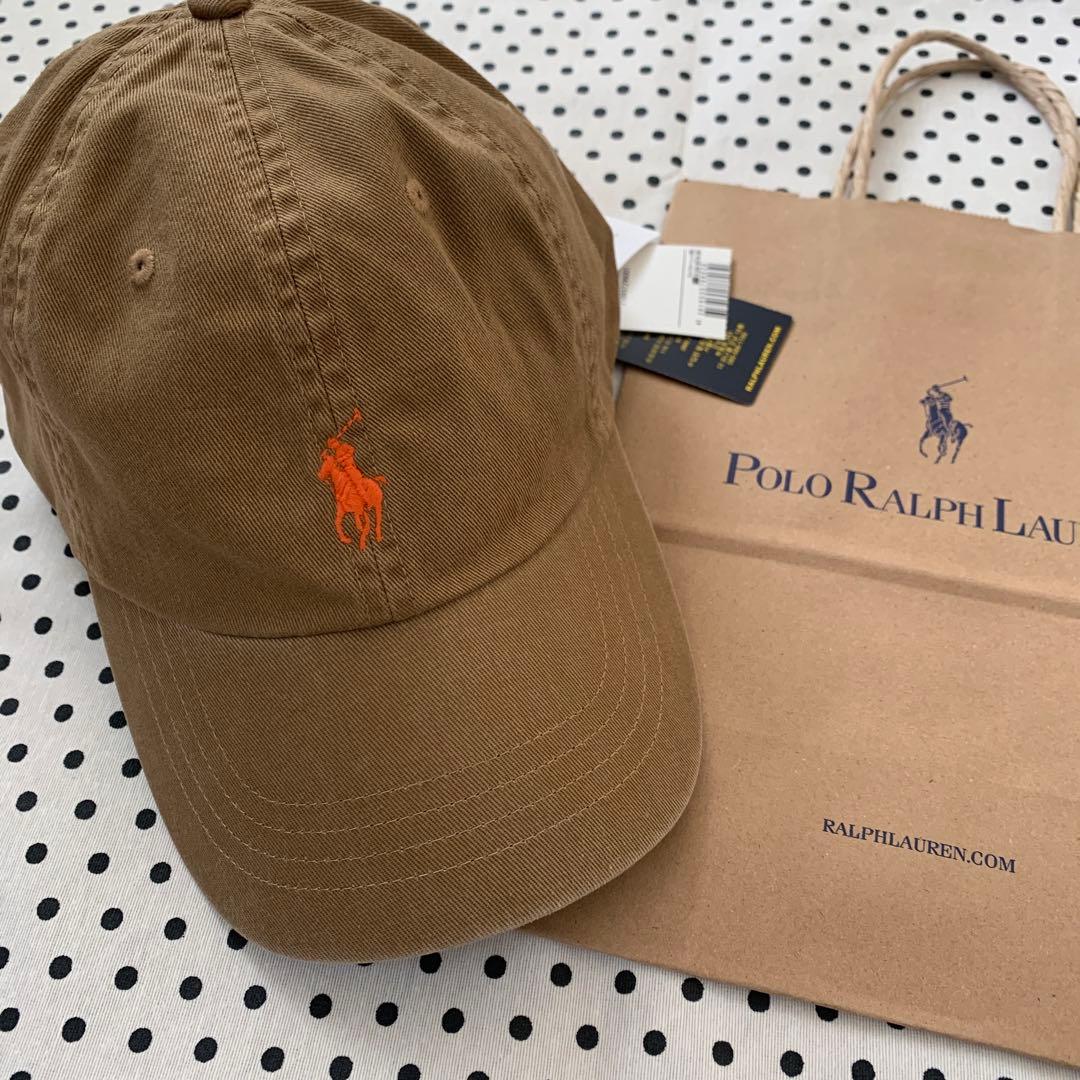 ポロラルフローレン キャップ 新品 ブラウンxオレンジロゴ - メルカリ