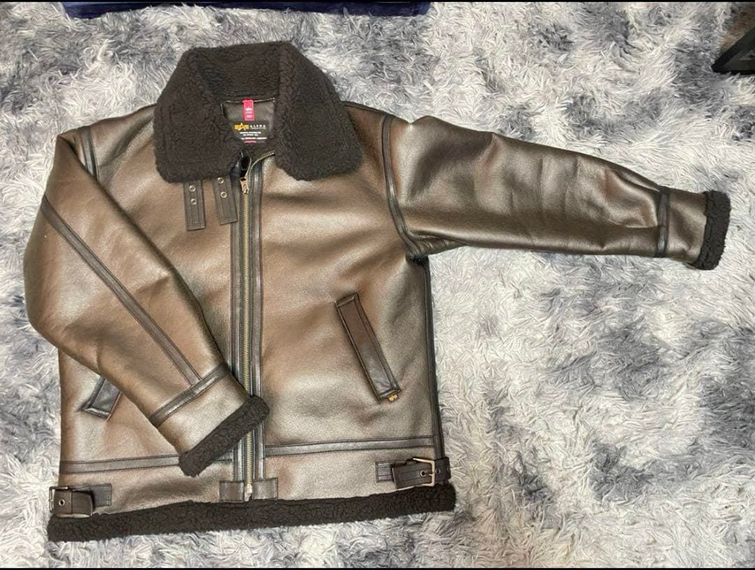 ブラウンレザージャケット ボア襟付き