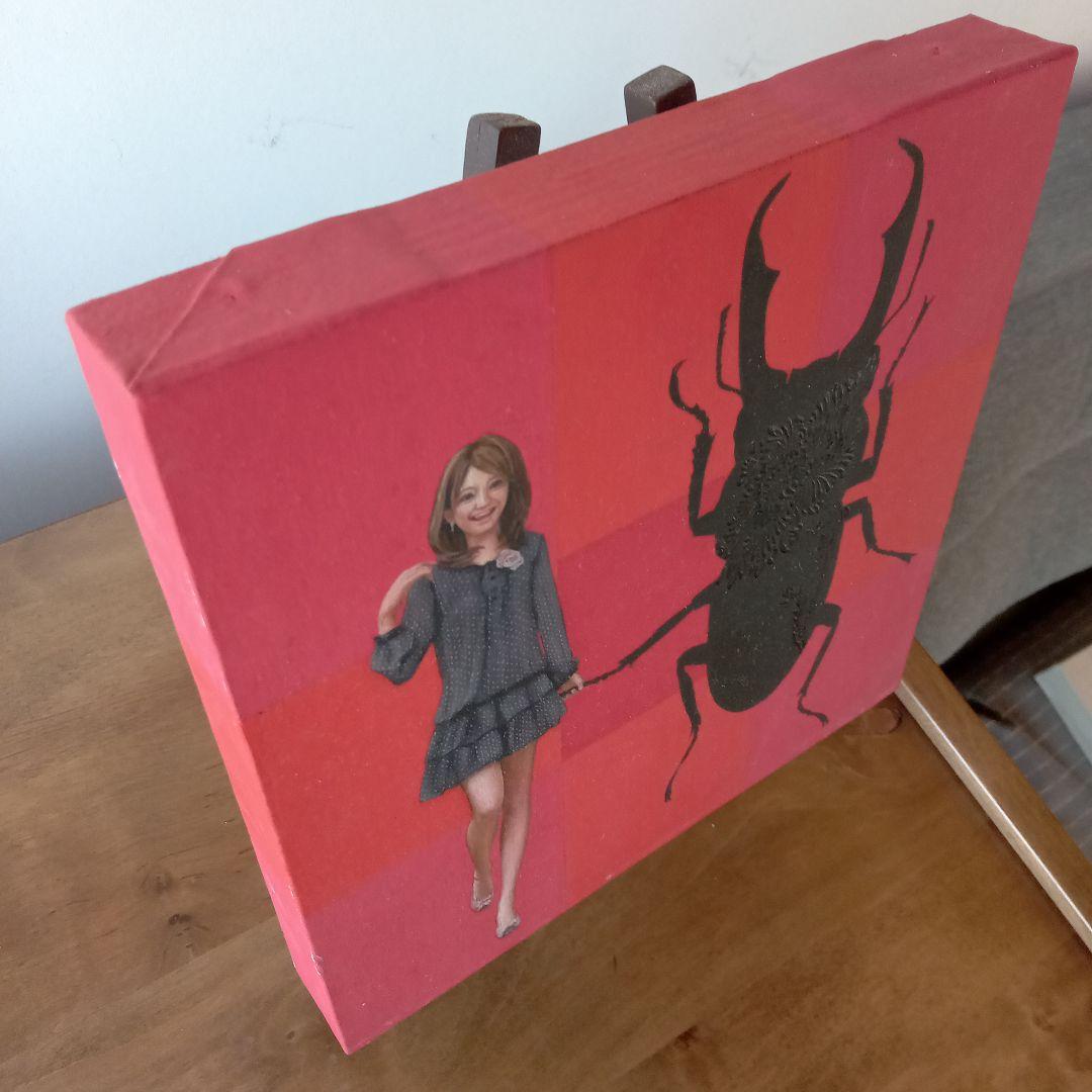 現代アート作品　松山賢　『抽象ガールと模様昆虫・赤』（A.R.）