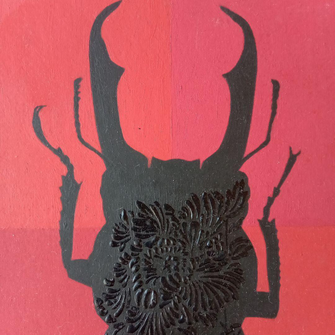 現代アート作品　松山賢　『抽象ガールと模様昆虫・赤』（A.R.）