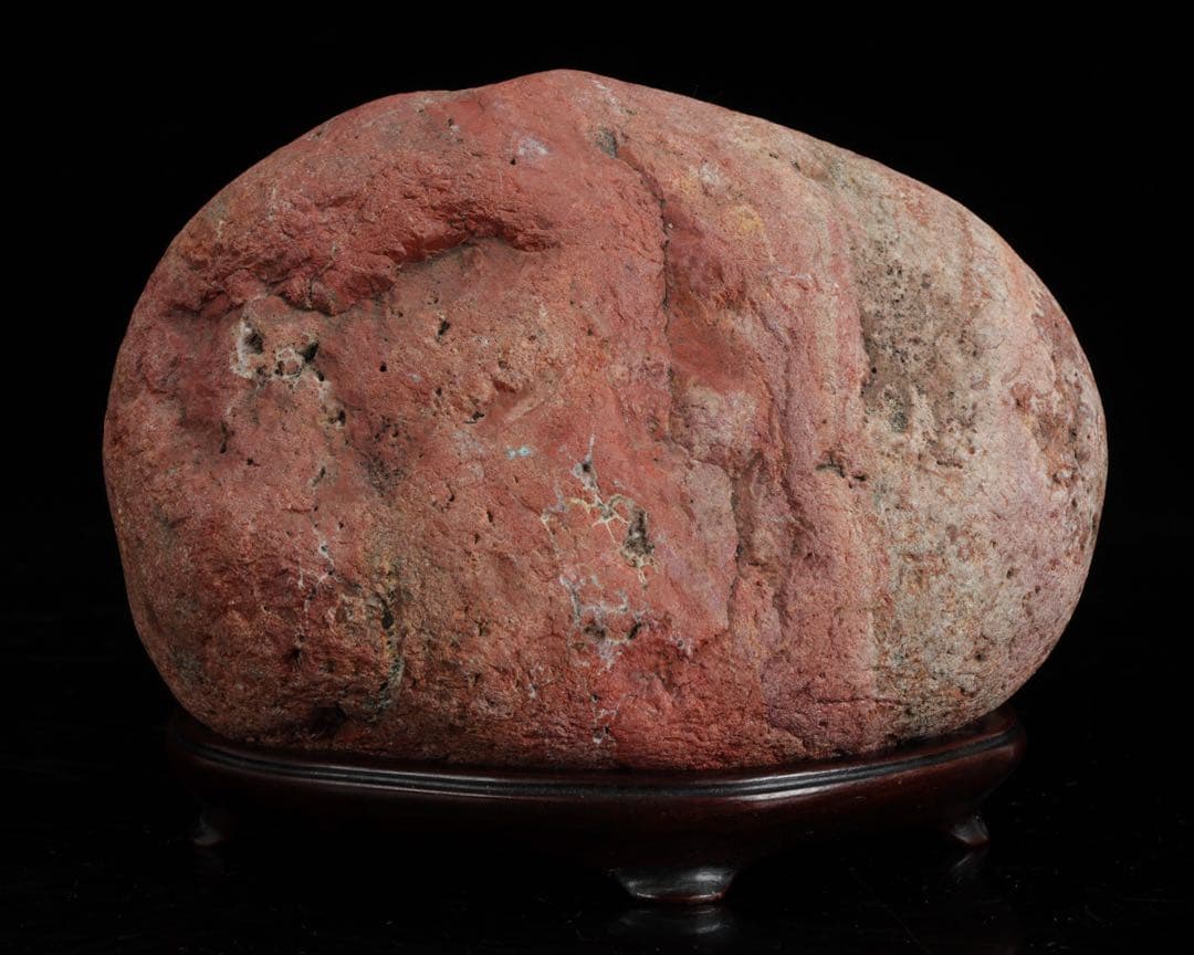 赤玉石 赤石 碧玉 在銘台座付 2.3kg 鑑賞石 原石 天然石 飾石