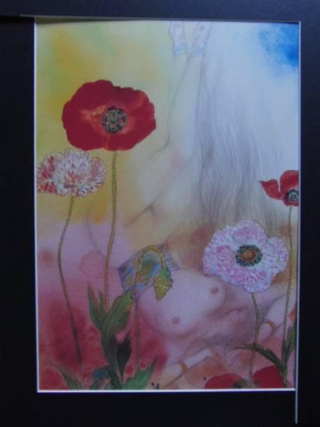 古沢 岩美、虞美人草、希少画集画、新品額装付