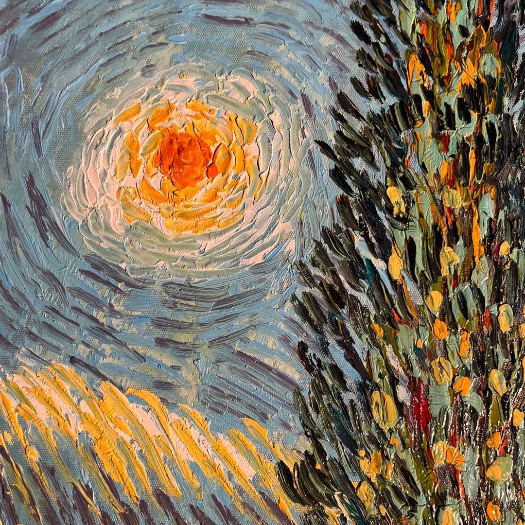 手書き油絵 ゴッホ 糸杉と星の見える道 額付 絵画 インテリア 油彩画