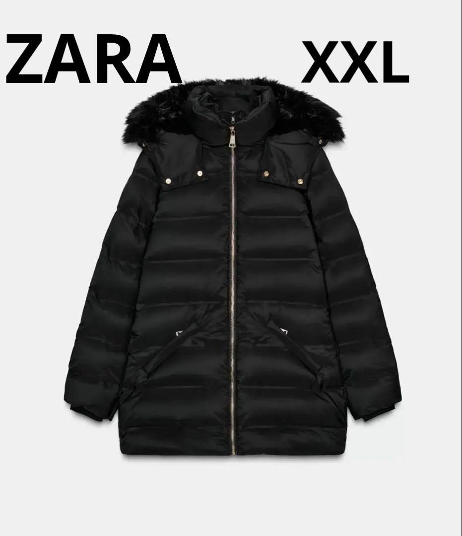 ZARA 撥水ウィンドブレーカーフード付きダウンジャケット　XXL ZARA 撥水ウィンドブレーカー フード付きダウンジャケット ブラック2XL