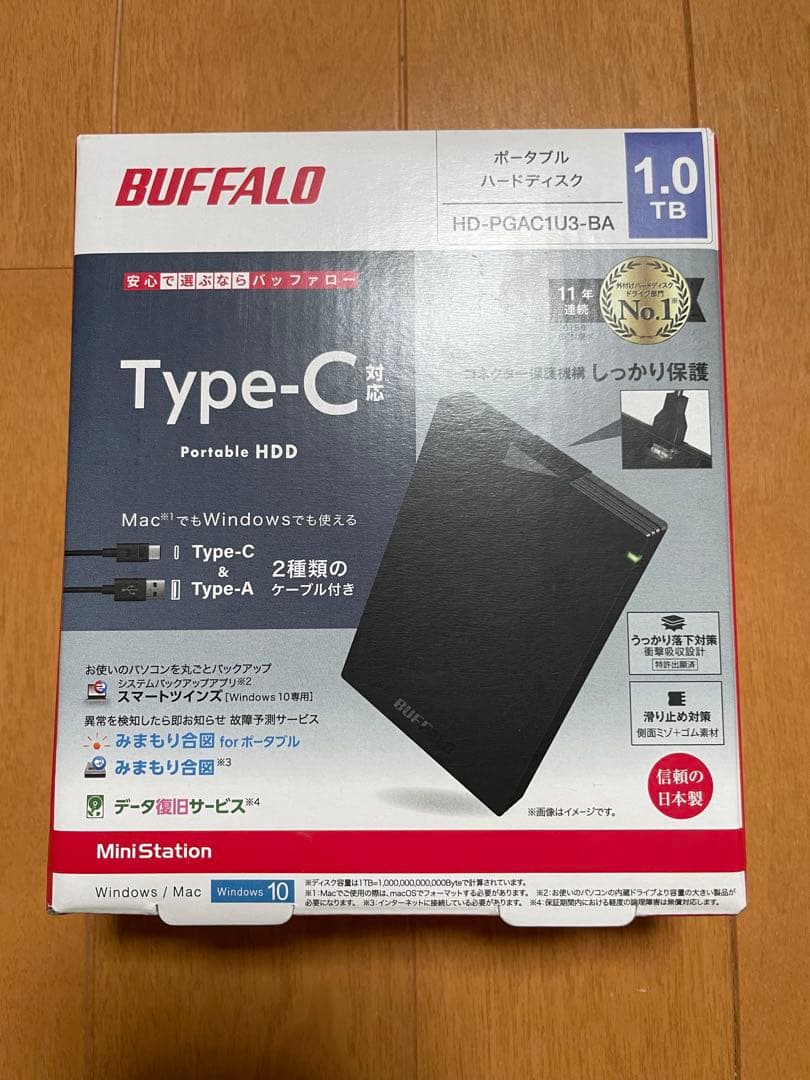 BUFFALO ポータブルHDD 1.0TB Type-C