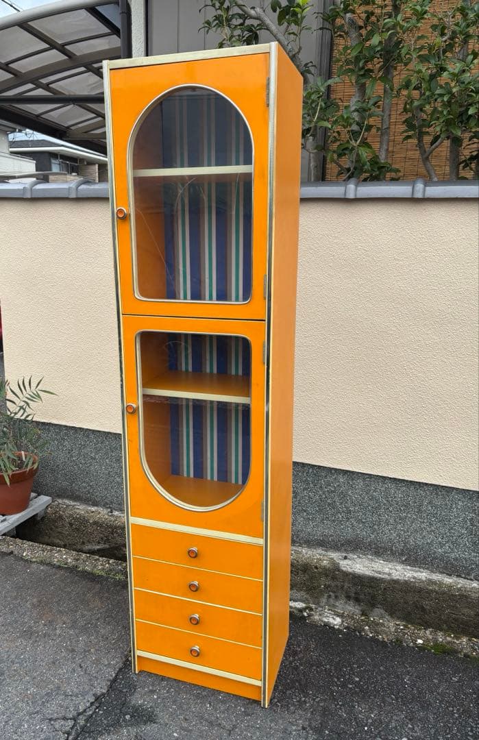 食器棚 昭和レトロ レトロポップ オレンジ イエロー キャビネット 収納