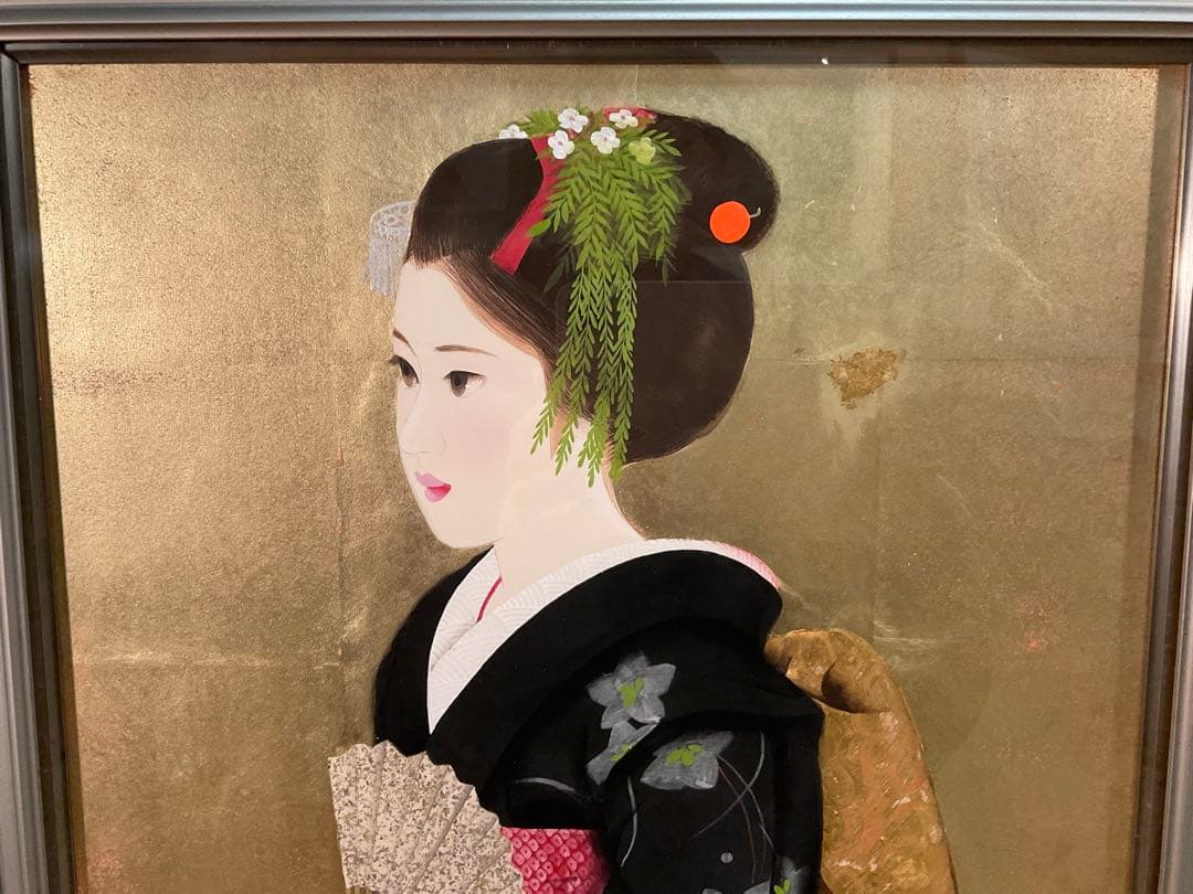 清水達三「舞妓」日本画10号直筆サイン・落款・共シール有り