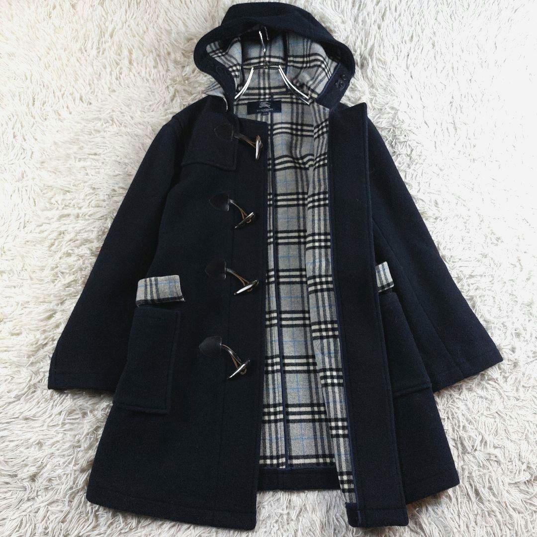 バーバリー ロンドン ノバチェック ロング丈 ダッフルコート 160A ネイビー