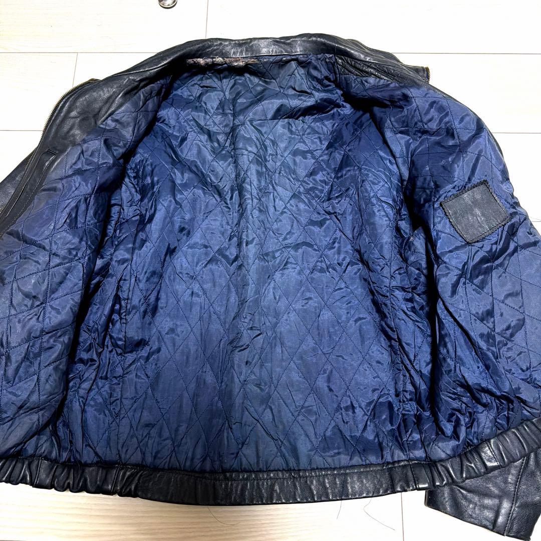 希少 70〜80s フランス軍 レザー パイロットジャケット ネイビー L相当